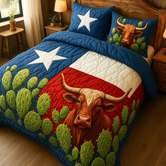 Longhorn and Cactus 3-Piece Quilted Bedding Set