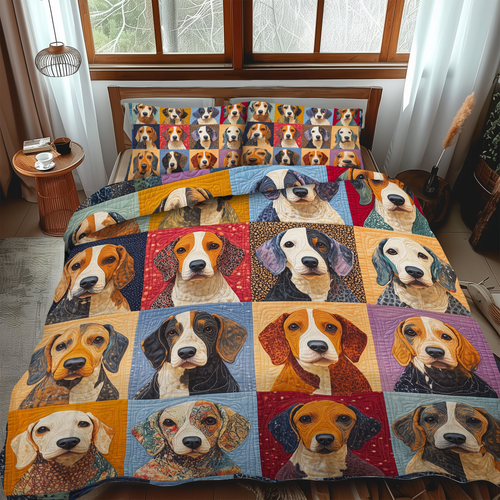 Lovable Beagles 3-Piece Quilted Bedding Set