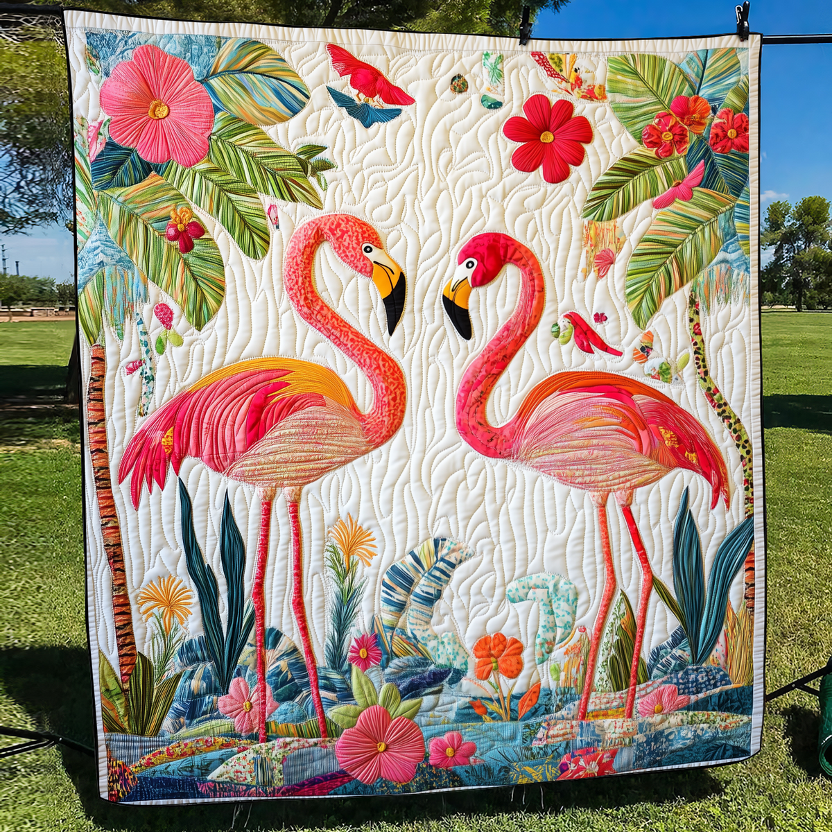 Lovable Flamingo Quilted Blanket