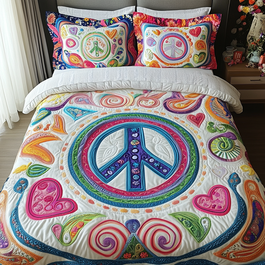 Love and Peace 3-Piece Quilted Bedding Set