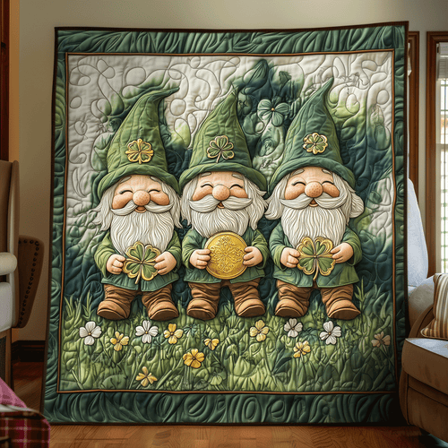 Lucky Clover Gnome Quilted Blanket