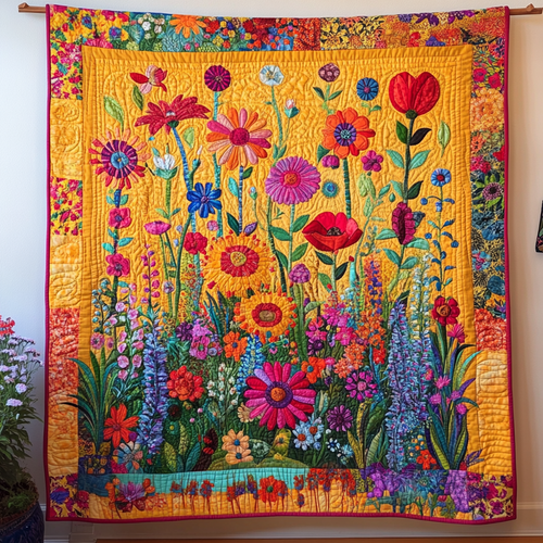 Luminous Flowers Quilted Blanket