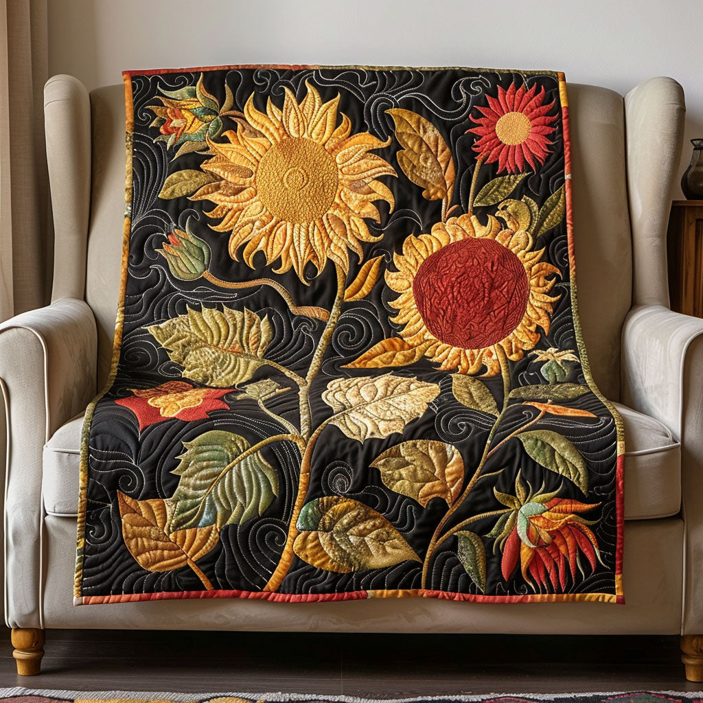 Luminous Sunflower Quilted Blanket