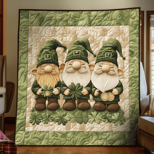 Magical Clover Gnome Quilted Blanket
