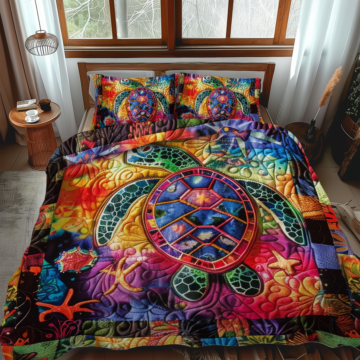 Magnificent Turtles 3-Piece Quilted Bedding Set