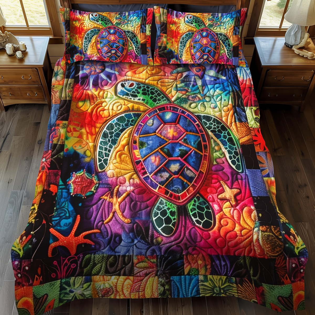 Magnificent Turtles 3-Piece Quilted Bedding Set