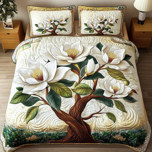 Magnolia Blossom Elegance 3-Piece Quilted Bedding Set