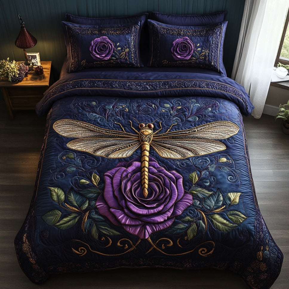 Majestic Dragonfly 3-Piece Quilted Bedding Set