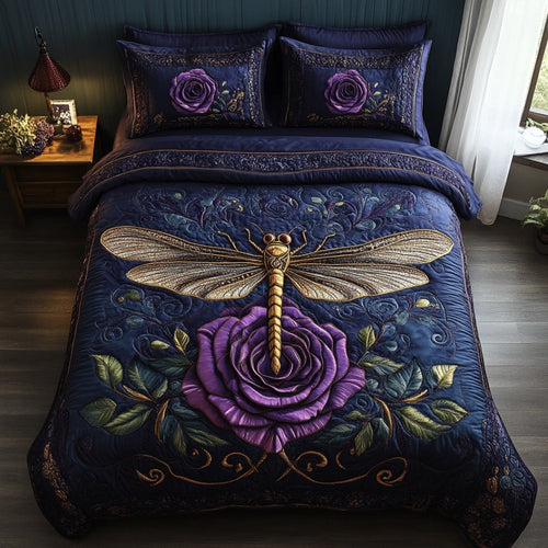 Majestic Dragonfly 3-Piece Quilted Bedding Set