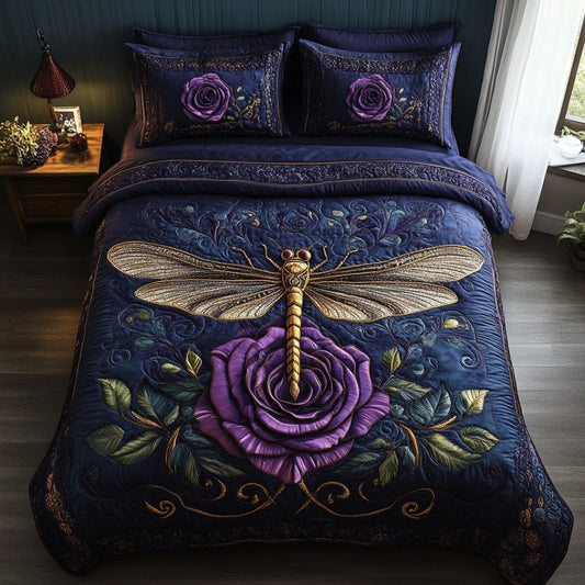 Majestic Dragonfly 3-Piece Quilted Bedding Set