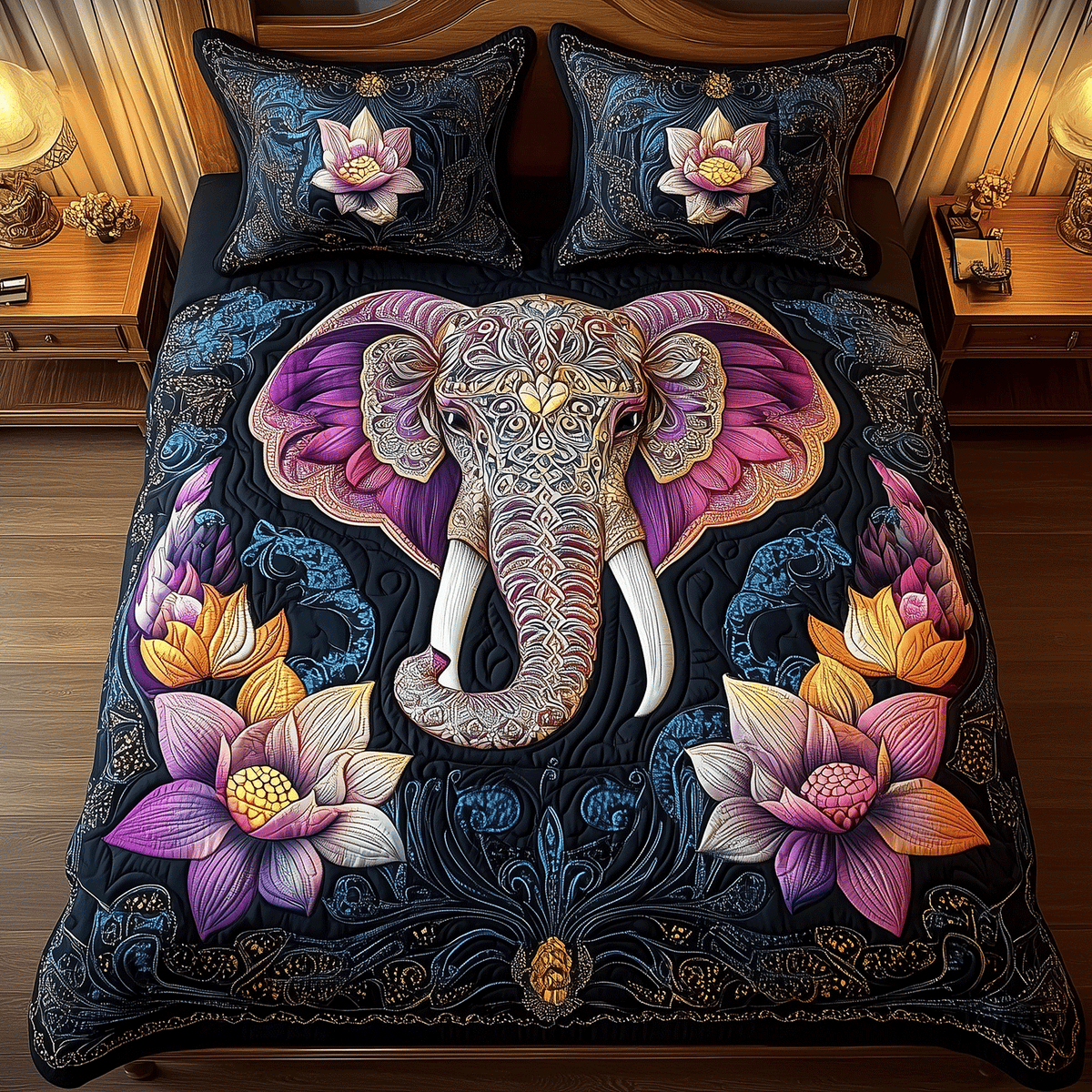 Majestic Elephant Bliss 3-Piece Quilted Bedding Set
