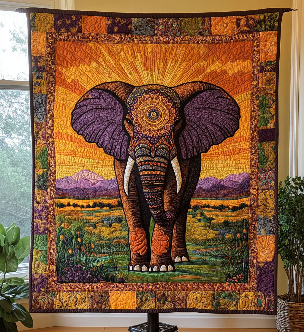 Majestic Elephant Journey Quilted Blanket