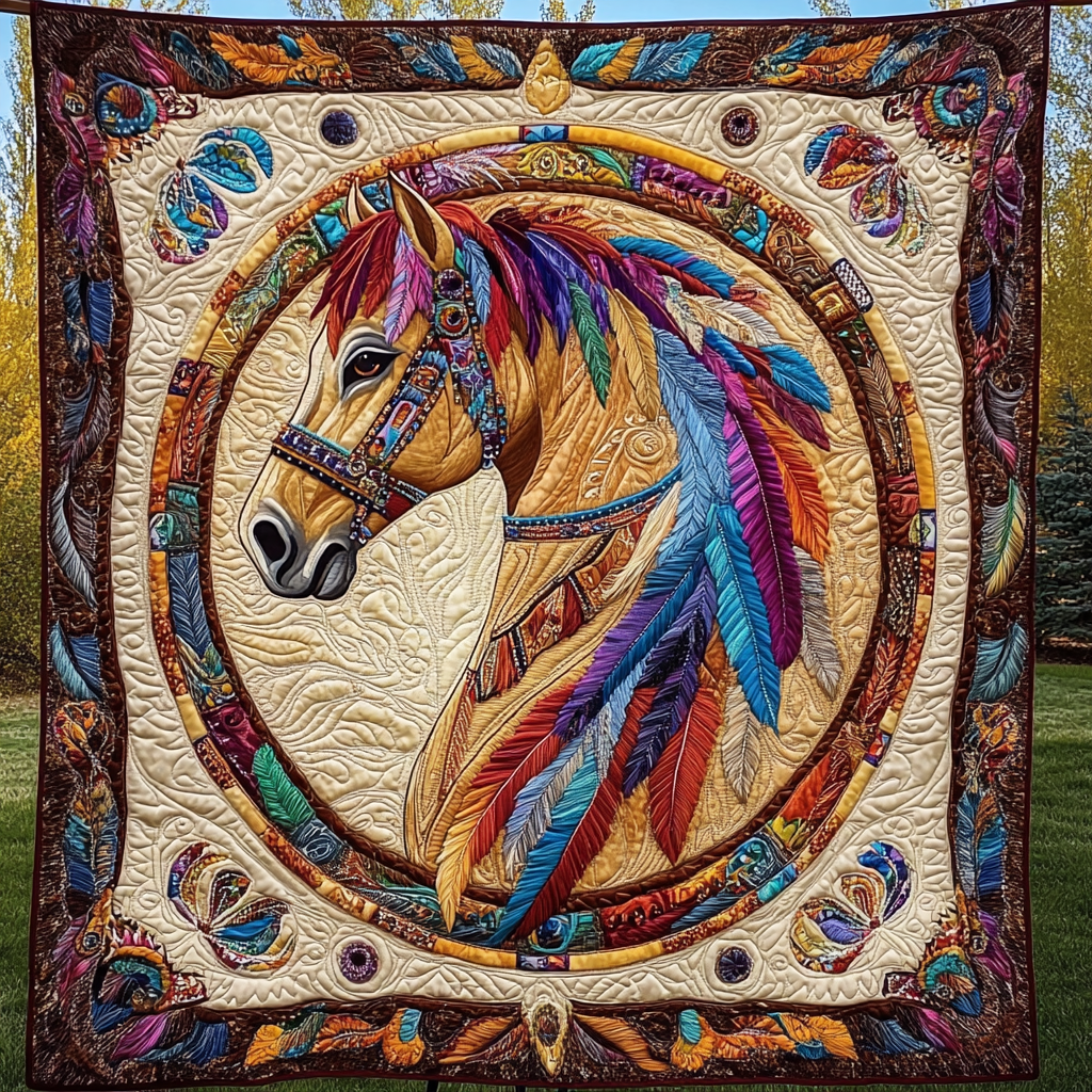 Majestic Feathered Stallion Quilted Blanket