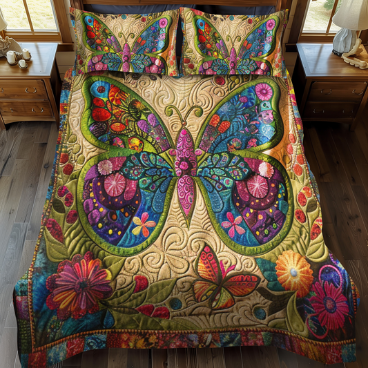 Mandala Butterflies 3-Piece Quilted Bedding Set