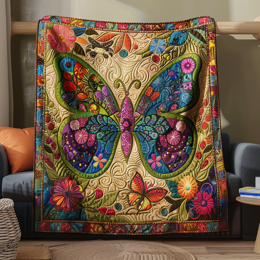 Mandala Butterflies Quilted Blanket