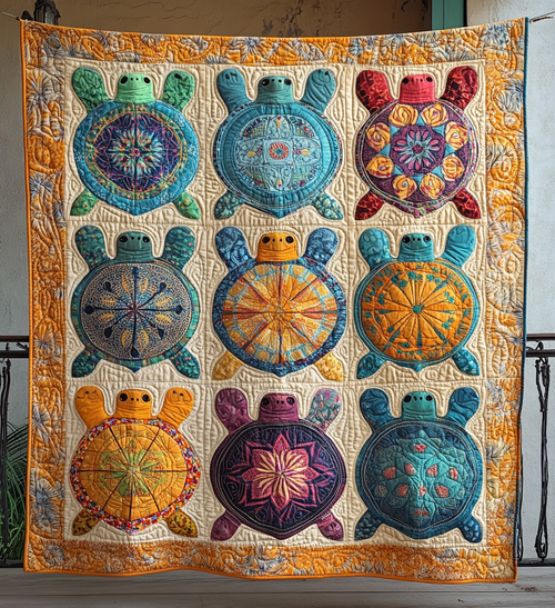 Mandala Flower Turtle Quilted Blanket