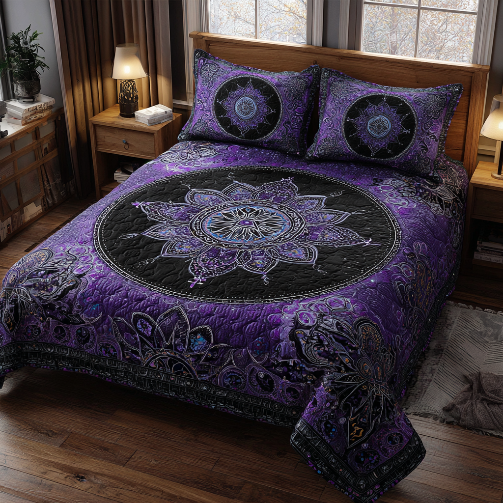 Mandala Style 3-Piece Quilted Bedding Set