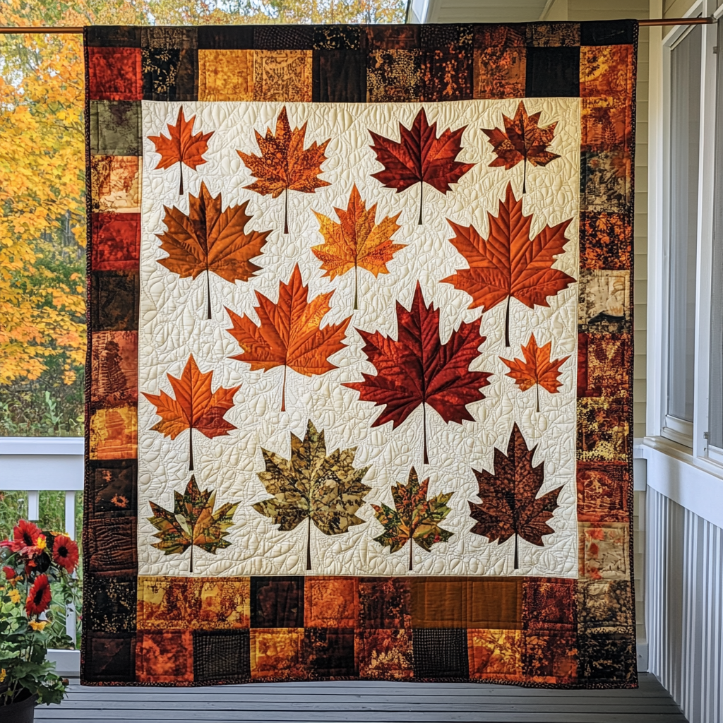 Maple Leaves Fall Quilted Blanket