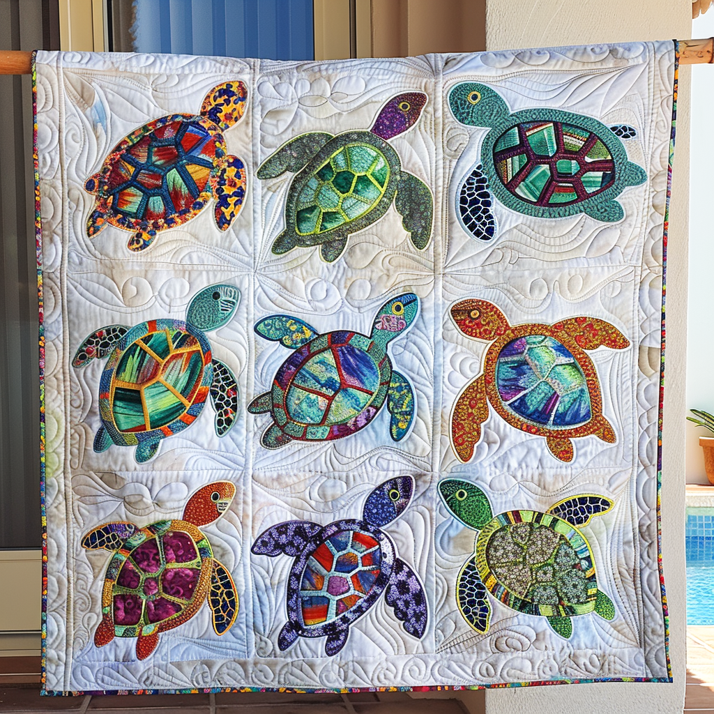 Marine Mosaics Quilted Blanket