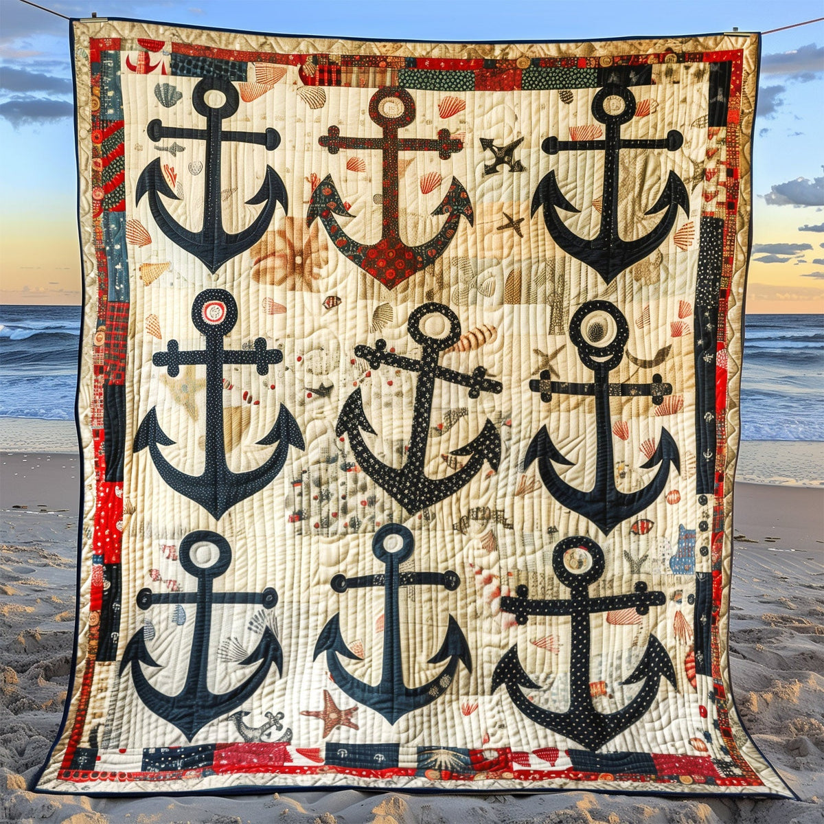 Maritime Anchors Quilted Blanket
