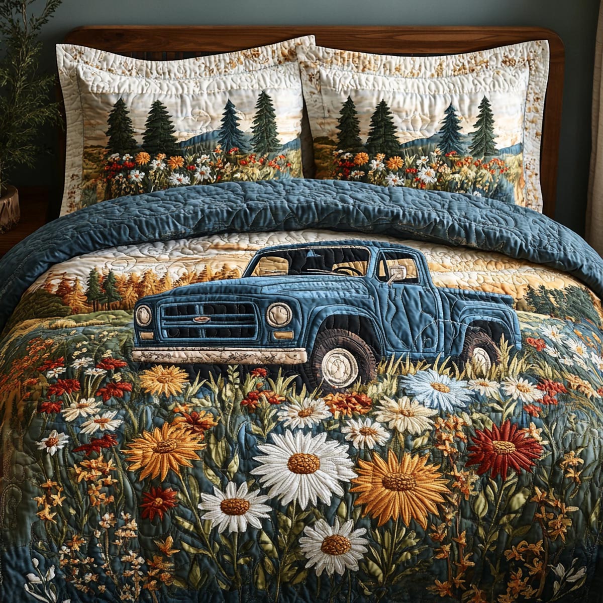 Meadow Truck 3-Piece Quilted Bedding Set