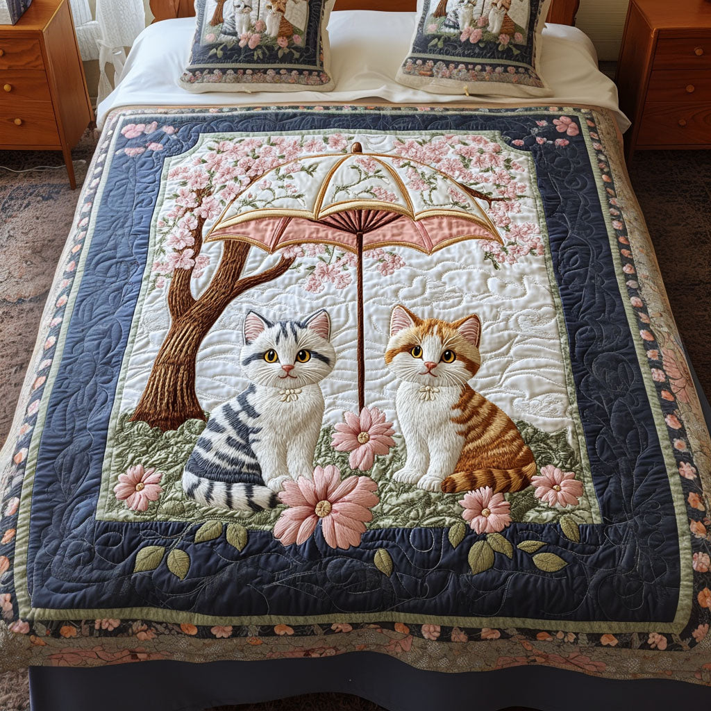 Meow Harmony 3-Piece Quilted Bedding Set