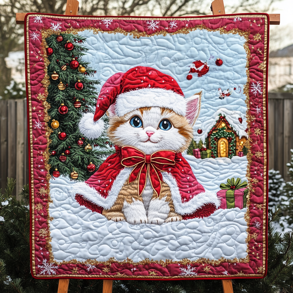 Meowy Christmas Delight Quilted Blanket