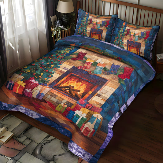 Meowy Christmas Joy 3-Piece Quilted Bedding Set