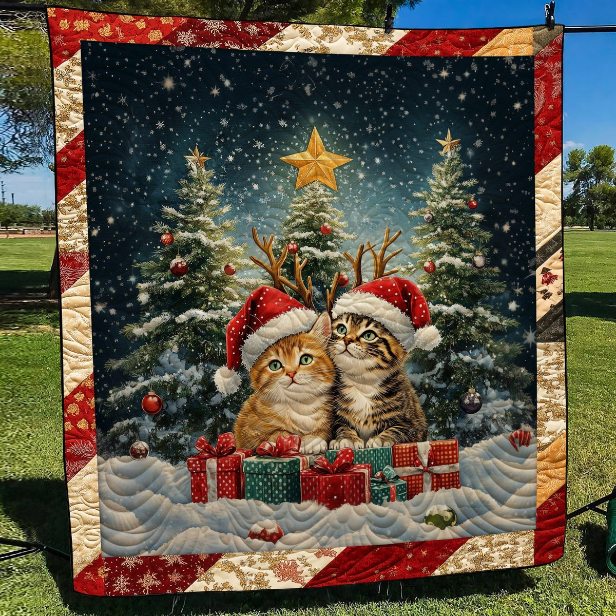 Meowy Festive Quilted Blanket