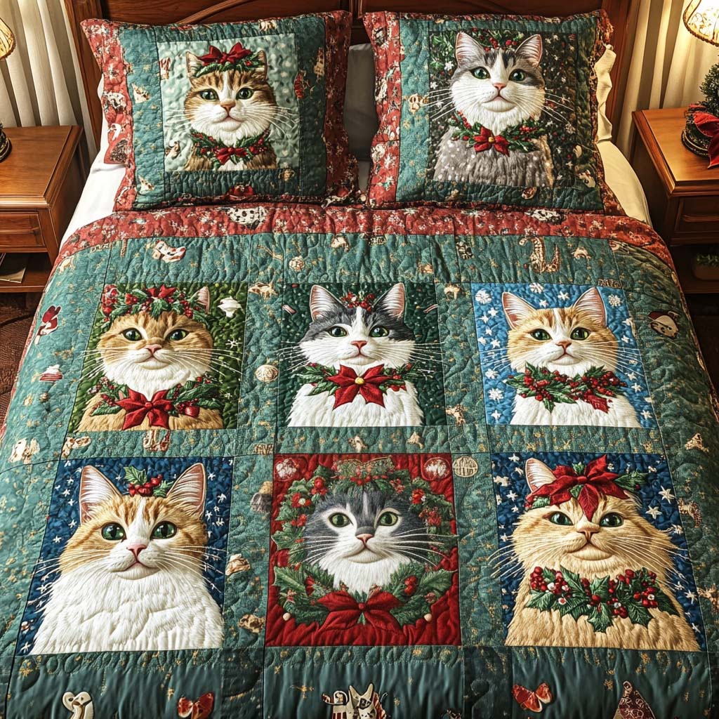 Merry Cat Spirits 3-Piece Quilted Bedding Set