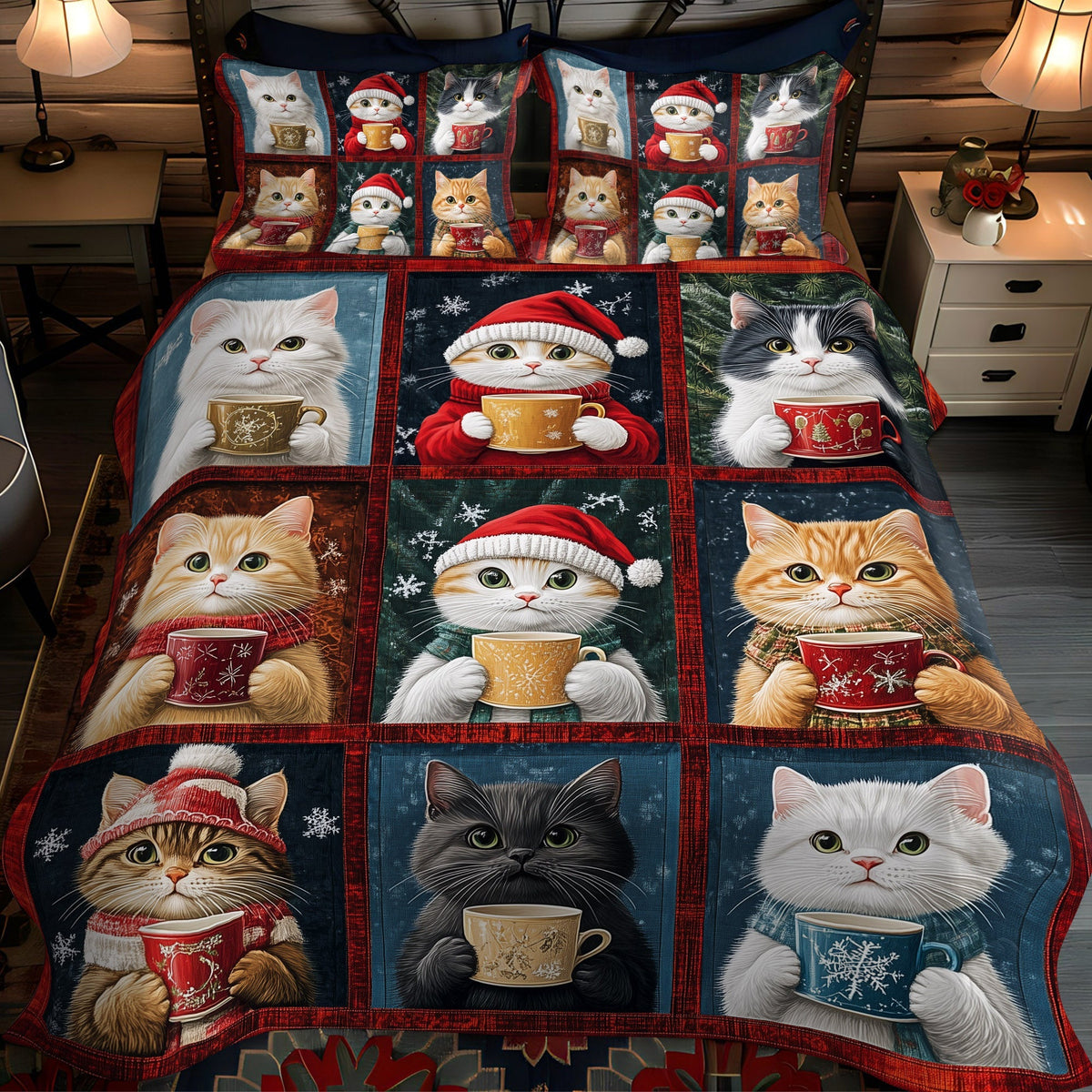 Merry Catmas 3-Piece Quilted Bedding Set