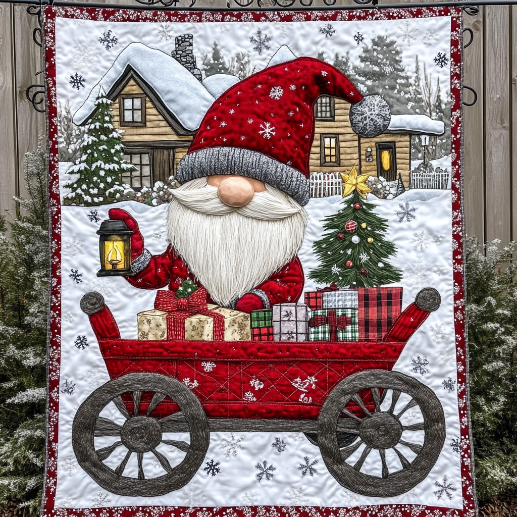 Merry Gnome Tidings Quilted Blanket