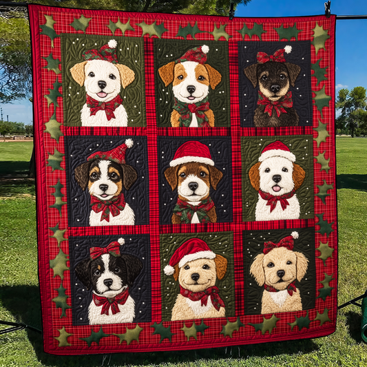 Merry Puppy Christmas Quilted Blanket