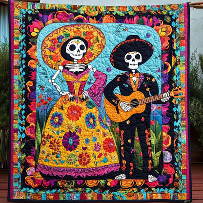 Mexican Day Of The Dead Quilted Blanket