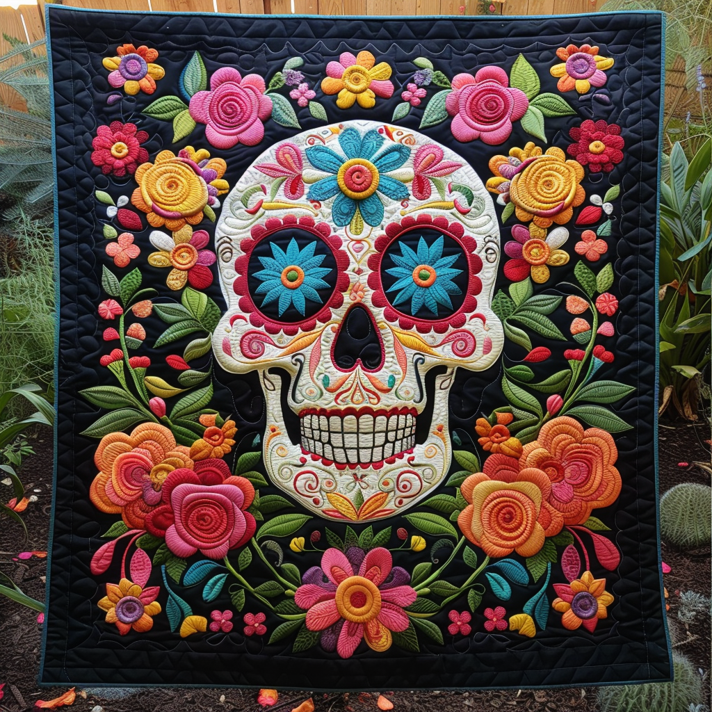 Mexican Calavera Quilted Blanket