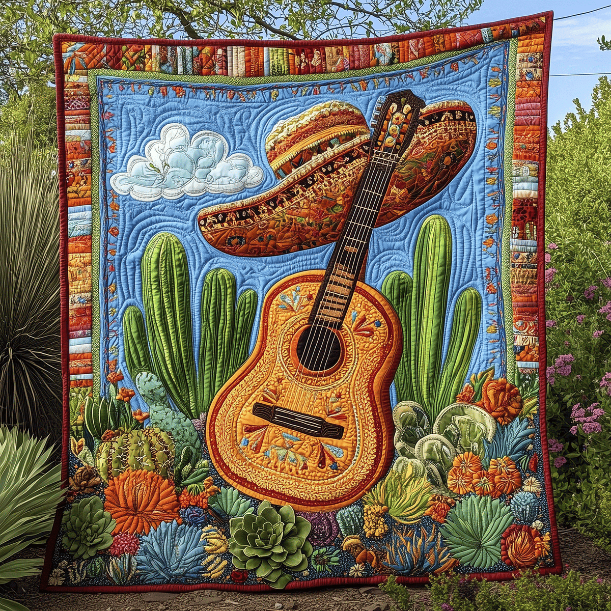 Mexican Guitar Melody Quilted Blanket
