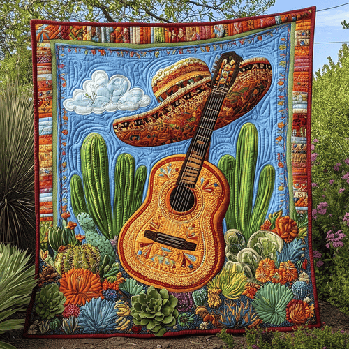 Mexican Guitar Melody Quilted Blanket
