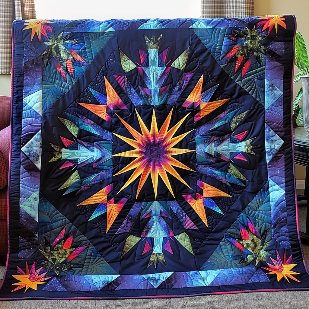 Midnight Feather Quilted Blanket