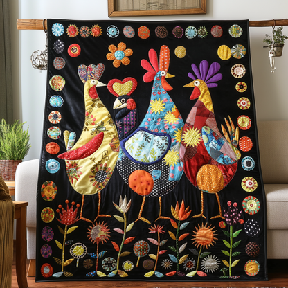 Midnight Garden Chicken Quilted Blanket
