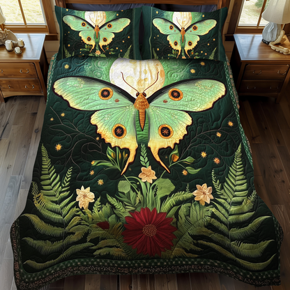 Midnight Moth 3-Piece Quilted Bedding Set