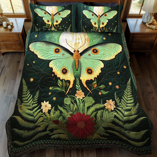 Midnight Moth 3-Piece Quilted Bedding Set