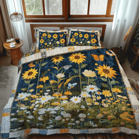 Midnight Sunflowers 3-Piece Quilted Bedding Set