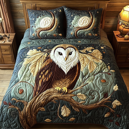 Midnight Barn Owl 3-Piece Quilted Bedding Set