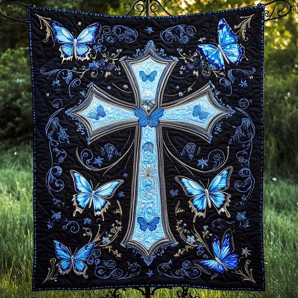 Midnight Blue Cross Quilted Blanket