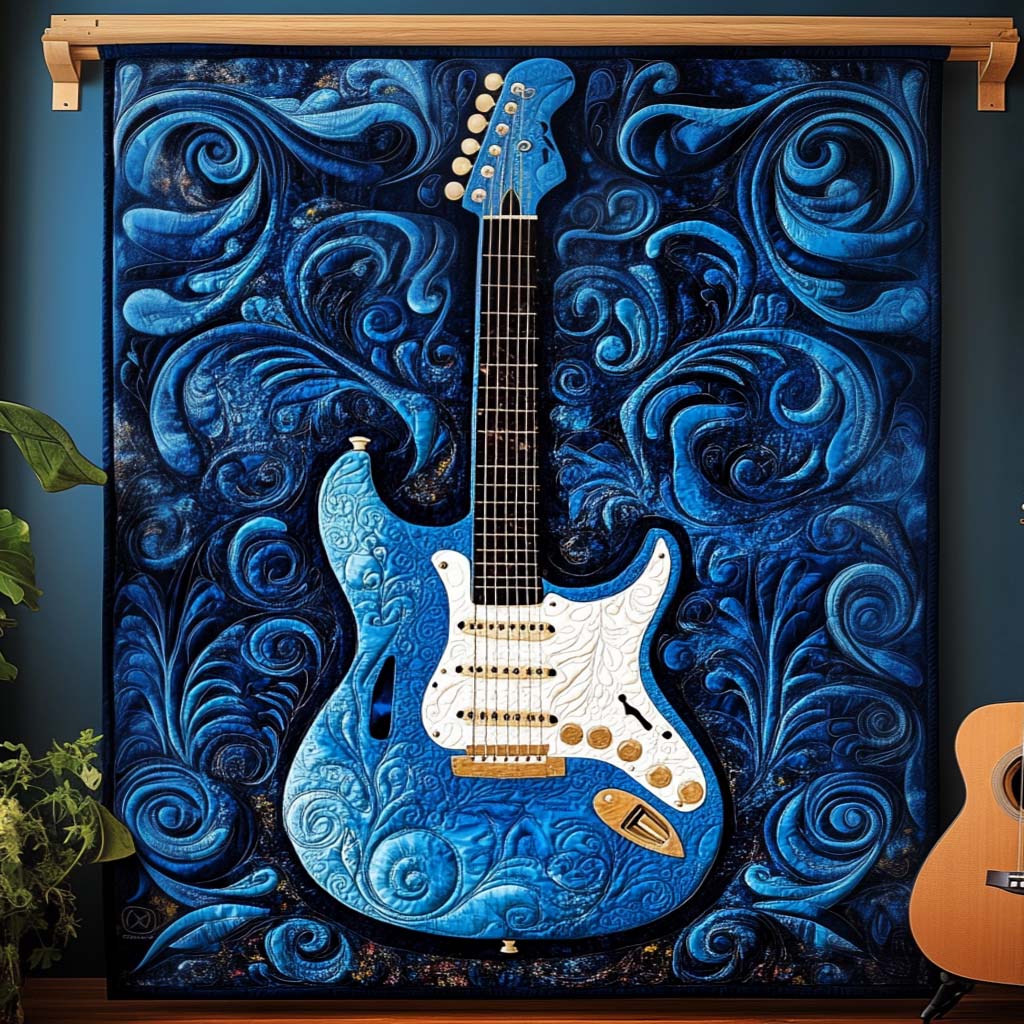 Midnight Blue Strings Quilted Blanket