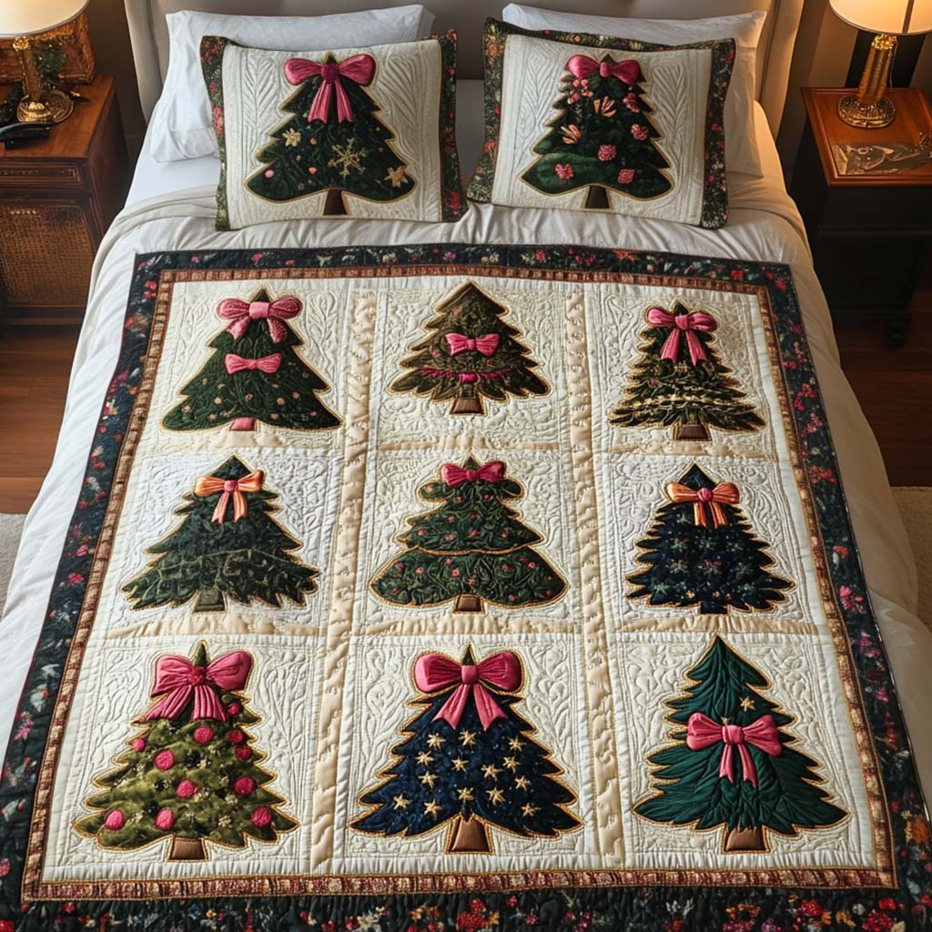 Midnight Bow 3-Piece Quilted Bedding Set