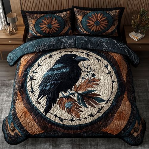 Midnight Crow 3-Piece Quilted Bedding Set