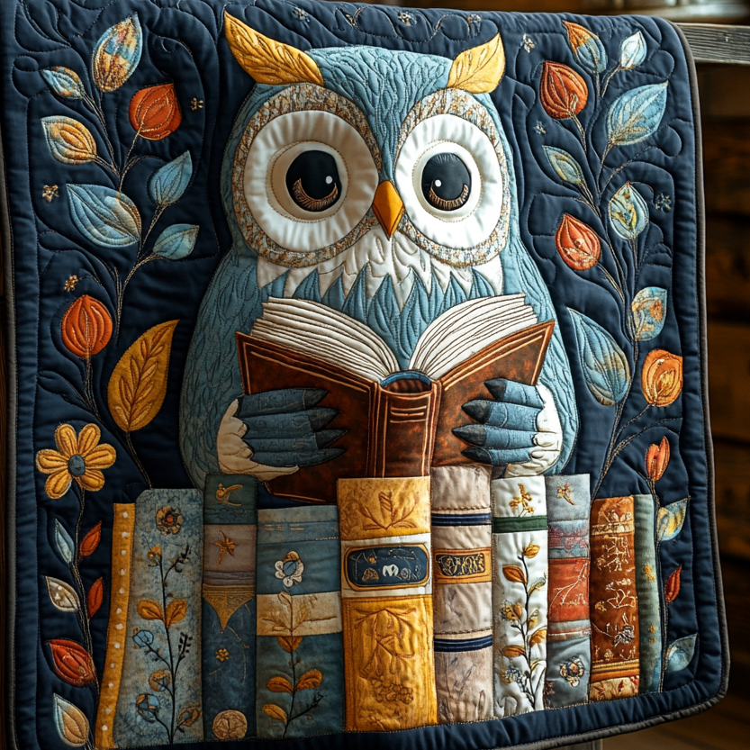 Midnight Owl Reading Quilted Blanket