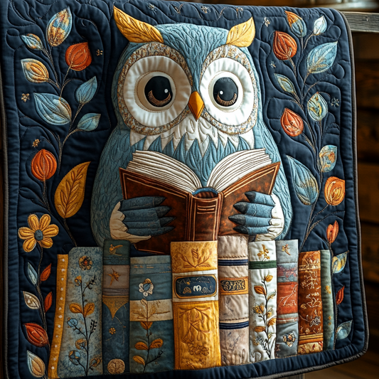 Midnight Owl Reading Quilted Blanket