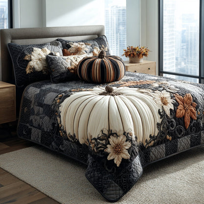 Midnight Pumpkin Bloom 3-Piece Quilted Bedding Set